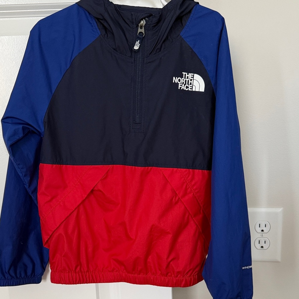 The North Face Kids Colorblock Hooded Windbreaker — Navy, Royal Blue & Red